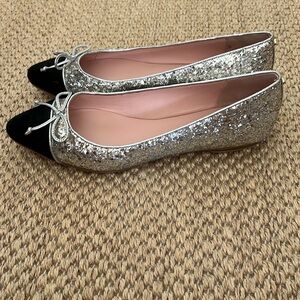 Kate Spade Silver and Black Glitter Flats